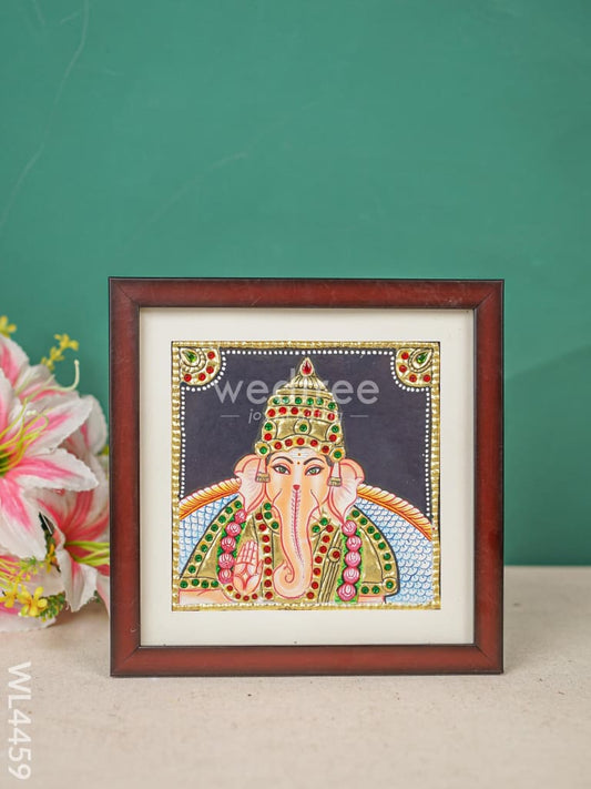 Tanjore Photo Frame Ganesha - Flat [Gold Foil] - 6X6 inch - WL4459