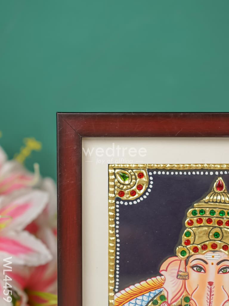 Tanjore Photo Frame Ganesha - Flat [Gold Foil] - 6X6 inch - WL4459