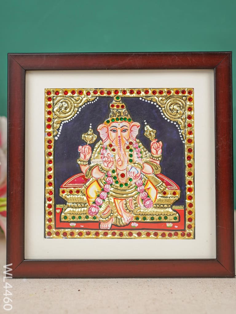 Tanjore Photo Frame Ganesha - Flat [Gold Foil] - 6X6 inch - WL4460