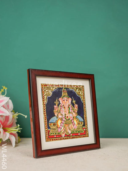 Tanjore Photo Frame Ganesha - Flat [Gold Foil] - 6X6 inch - WL4460