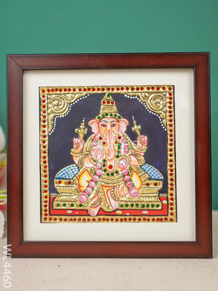 Tanjore Photo Frame Ganesha - Flat [Gold Foil] - 6X6 inch - WL4460