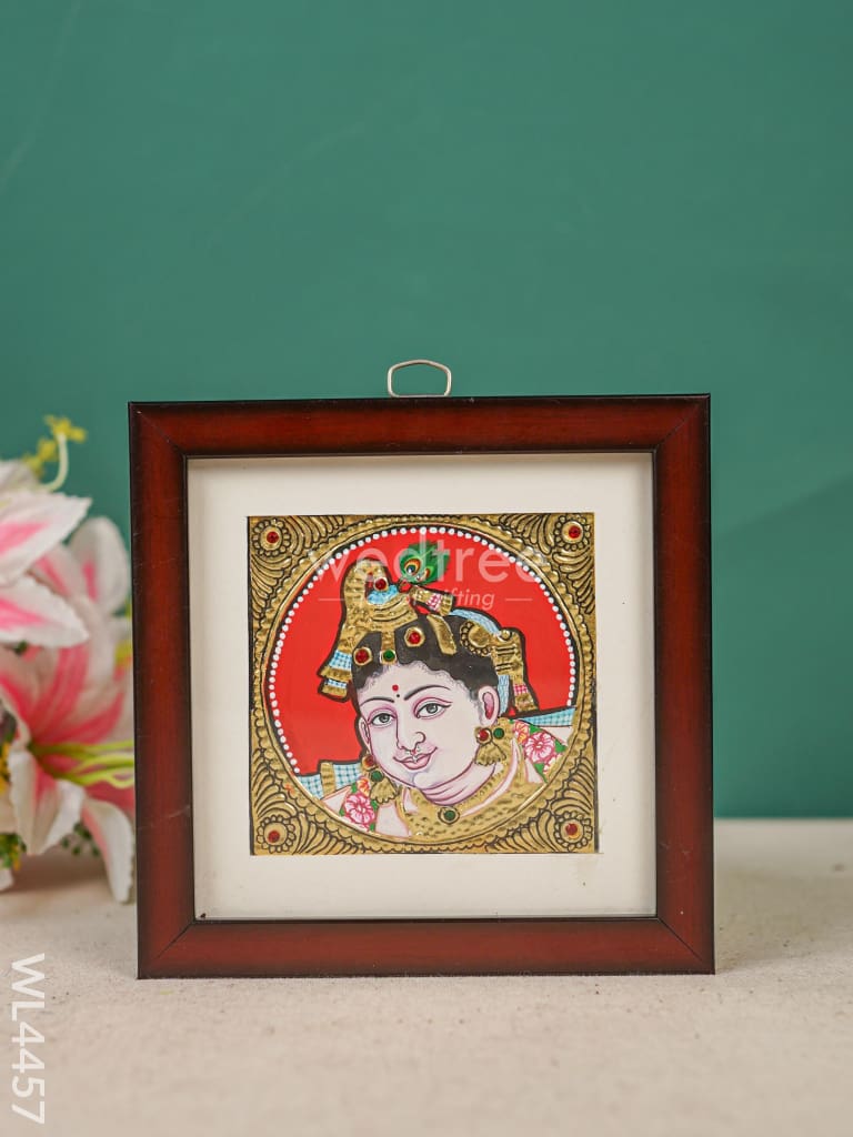 Tanjore Photo Frame Krishna - Flat [Gold Foil] - 4X4 inch - WL4457