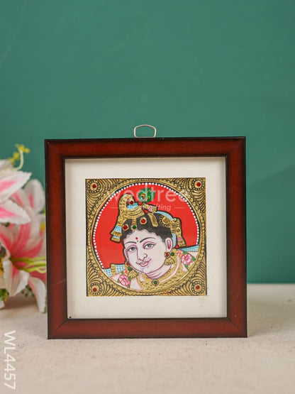 Tanjore Photo Frame Krishna - Flat [Gold Foil] - 4X4 inch - WL4457