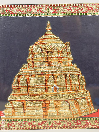 Tanjore Photo Frame - Tirupati Gopuram - 12 X 12 inch - Flat [Gold Foil] - WL4456