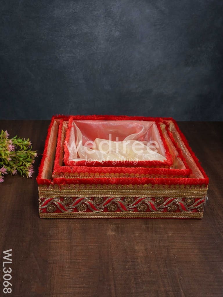 Trousseau Basket with Golden Lace Work - Set of 3 - WL3068