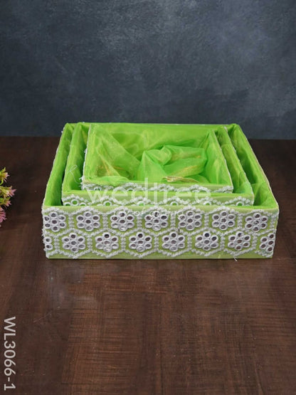 Trousseau Baskets with Embroidery and Mirror Work  - Set of 3 - WL3066