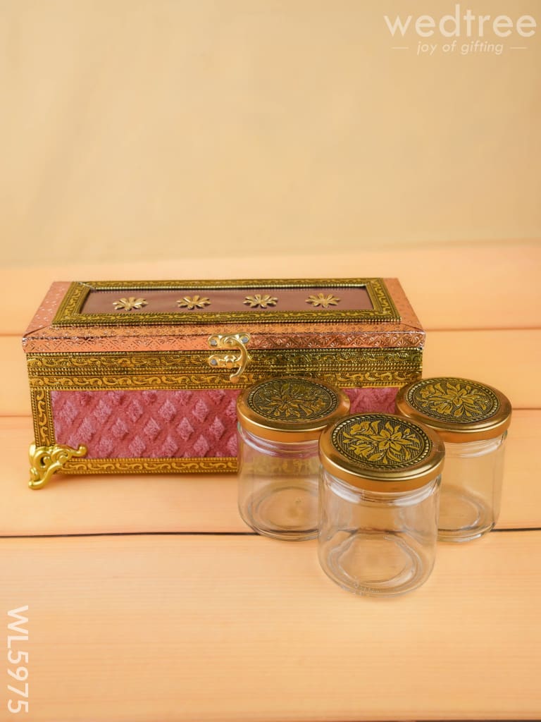 Velvet Dry Fruit Box with 3 Jar - WL5975