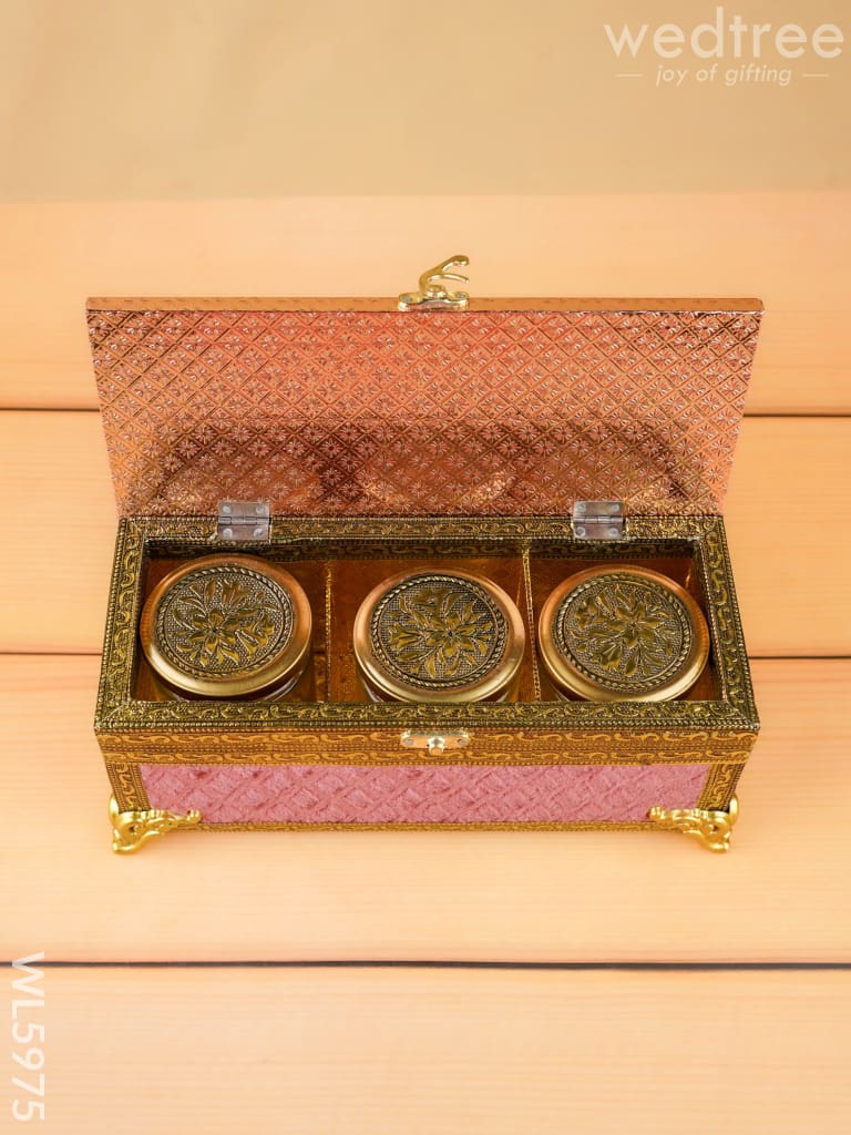 Velvet Dry Fruit Box with 3 Jar - WL5975