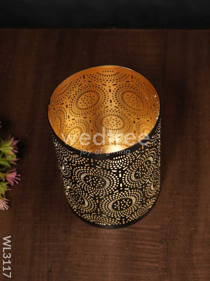 Votive in Black Matte Finish & Jhaali Pattern - Big - WL3117