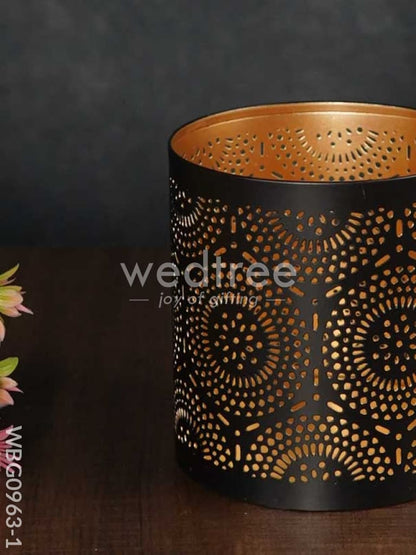 Votive in Black Matte Finish & Jhaali Pattern - WBG0963