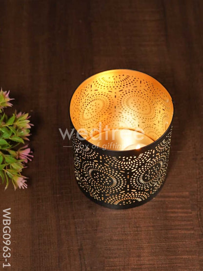 Votive in Black Matte Finish & Jhaali Pattern - WBG0963
