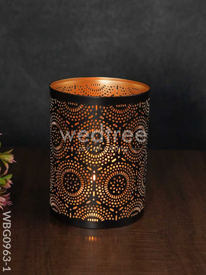 Votive in Black Matte Finish & Jhaali Pattern - WBG0963