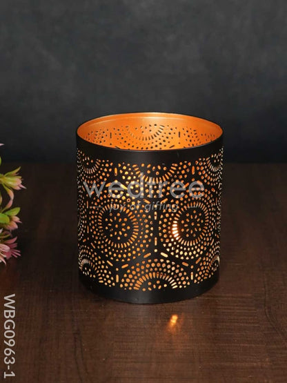 Votive in Black Matte Finish & Jhaali Pattern - WBG0963