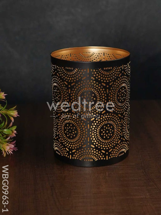 Votive in Black Matte Finish & Jhaali Pattern - WBG0963