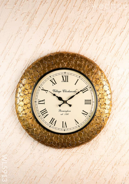 Wall Clock - Embossed Brass with Coins - 18 inch  - WL5913