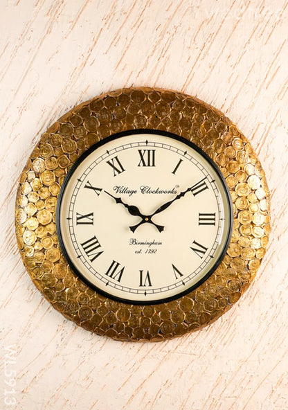 Wall Clock - Embossed Brass with Coins - 18 inch  - WL5913