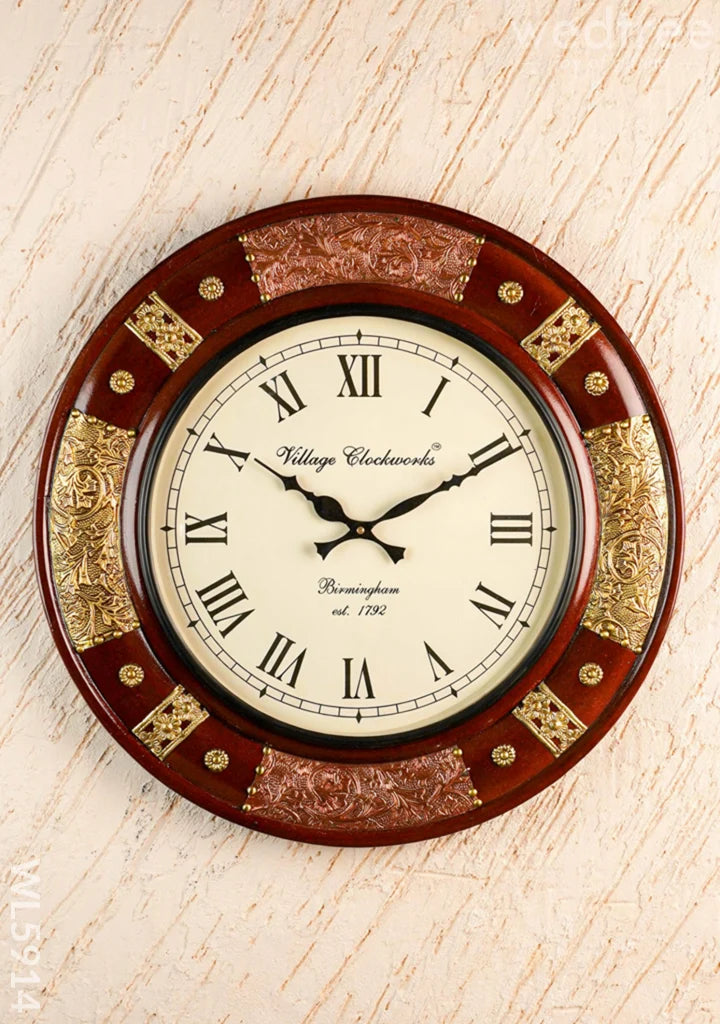 Wall Clock - Embossed Brass with Floral Designs - 18 inch  - WL5914