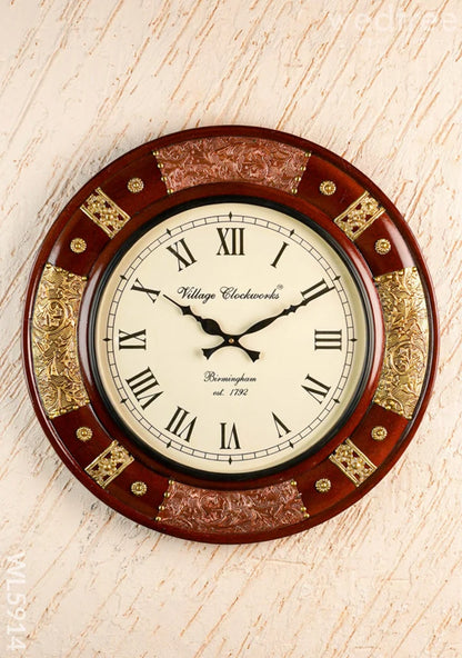 Wall Clock - Embossed Brass with Floral Designs - 18 inch  - WL5914