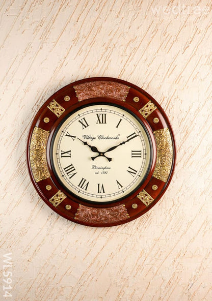 Wall Clock - Embossed Brass with Floral Designs - 18 inch  - WL5914