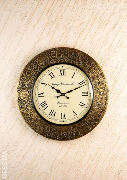 Wall Clock - Embossed Brass with Zodiac Signs - 18 inch  - WL5910