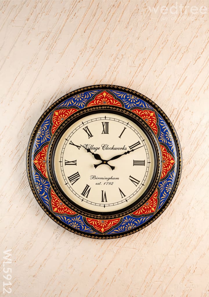 Wall Clock - Painted with Floral Design - 18 inch - WL5912