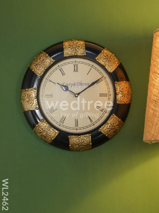 Wall Clock - Polished brass in Black Base (12 inch) - WL2462