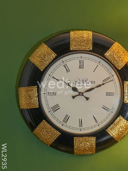 Wall Clock Polished Brass in Black Base - 18 inch - WL2935