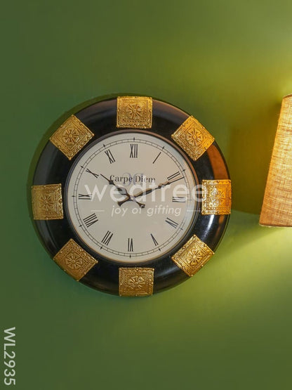 Wall Clock Polished Brass in Black Base - 18 inch - WL2935