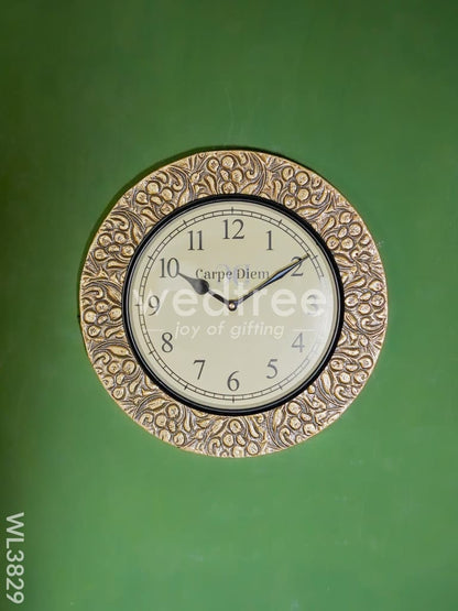 Wall Clock with Floral Embossed Brass Fitting (12 inch) - WL3829