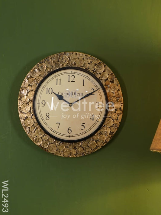Wall Clock - Wooden Brass Polished Frame (12 inch) - WL2493