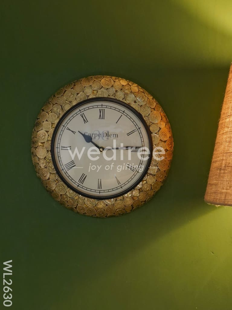 Wall Clock - Wooden Coin Designed Frame (12 inch) - WL2630