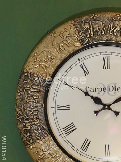 Wall clocks - Embossed brass with Brown and gold elephant design (18 inch) - WL0154
