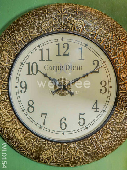Wall clocks - Embossed brass with Brown and gold elephant design (18 inch) - WL0154