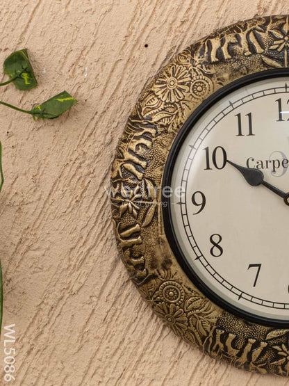 Wall Clocks - Embossed Brass with Elephant Design - 12 inch - WL5086