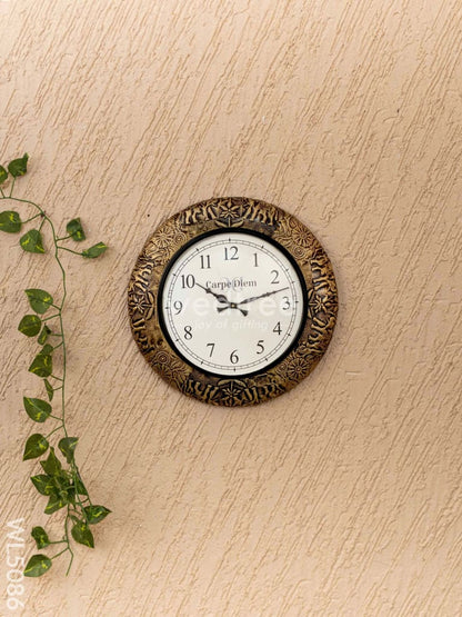 Wall Clocks - Embossed Brass with Elephant Design - 12 inch - WL5086