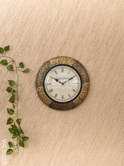 Wall Clocks - Embossed Brass with Floral Design - 12 inch - WL5080