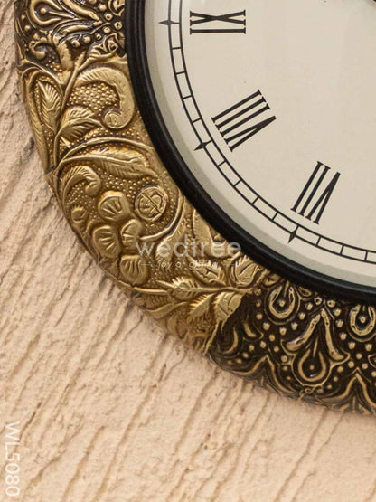 Wall Clocks - Embossed Brass with Floral Design - 12 inch - WL5080
