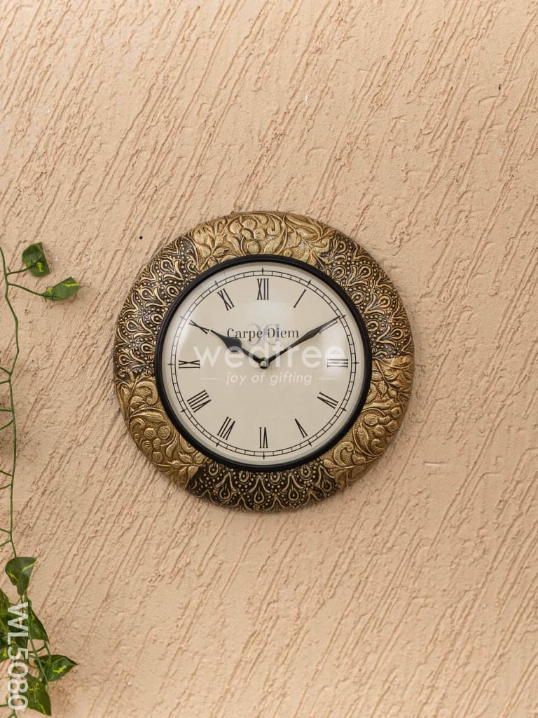 Wall Clocks - Embossed Brass with Floral Design - 12 inch - WL5080
