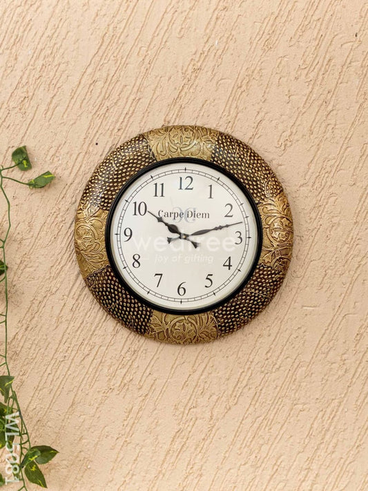 Wall Clocks - Embossed Brass with Floral Design - 12 inch - WL5081