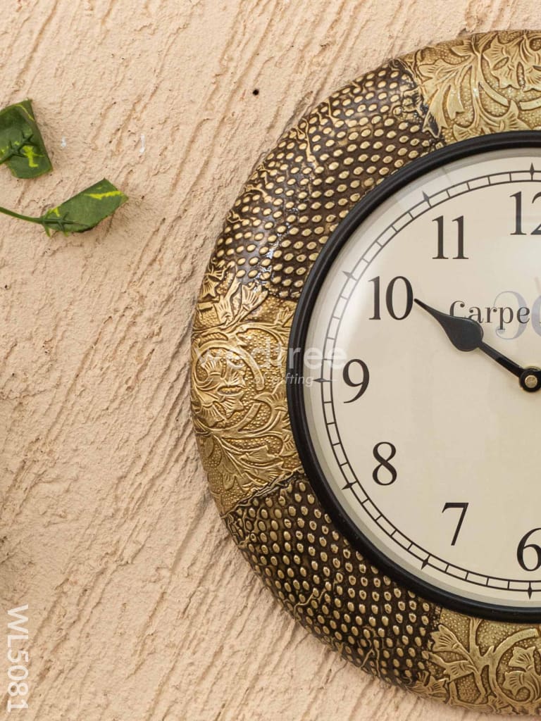 Wall Clocks - Embossed Brass with Floral Design - 12 inch - WL5081