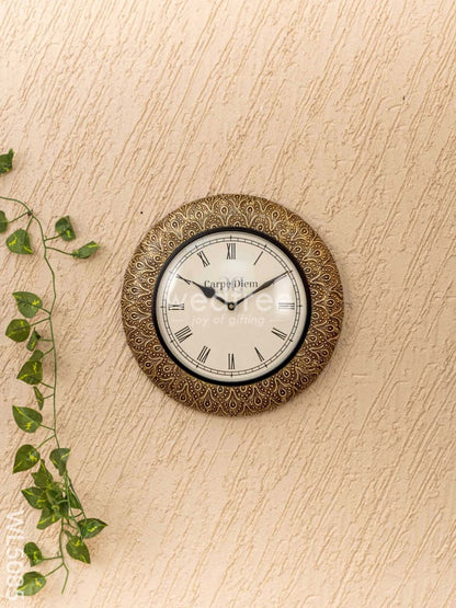 Wall Clocks - Embossed Brass with Floral Design - 12 inch - WL5085