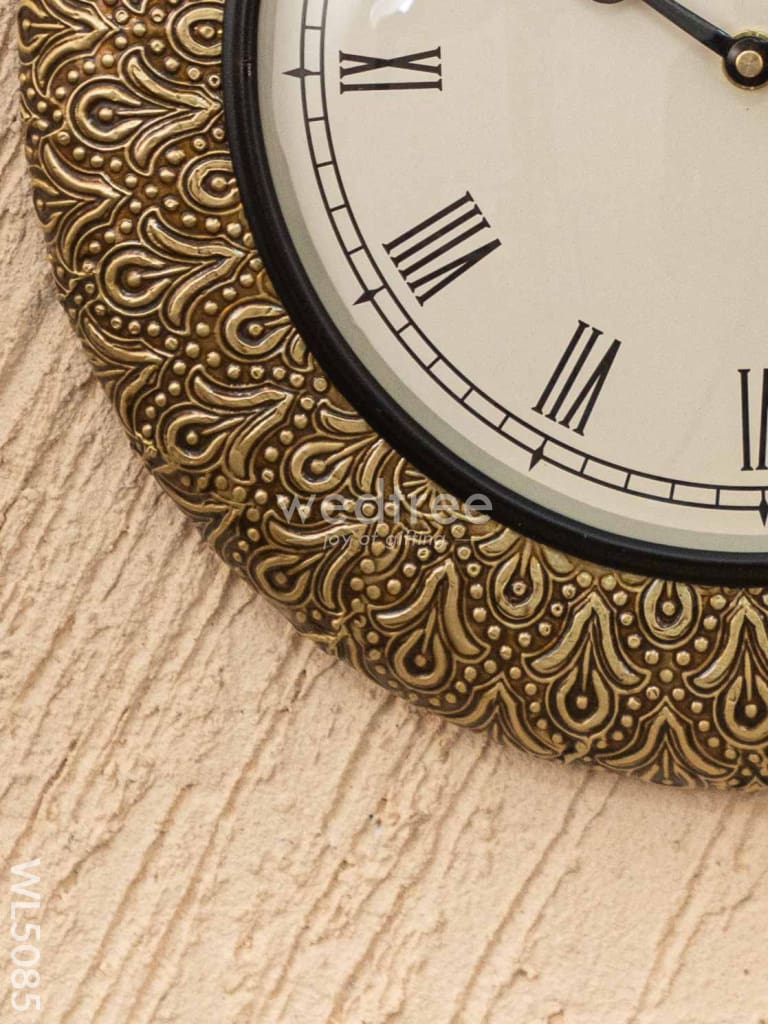 Wall Clocks - Embossed Brass with Floral Design - 12 inch - WL5085