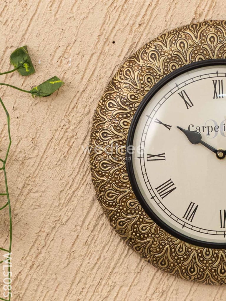 Wall Clocks - Embossed Brass with Floral Design - 12 inch - WL5085