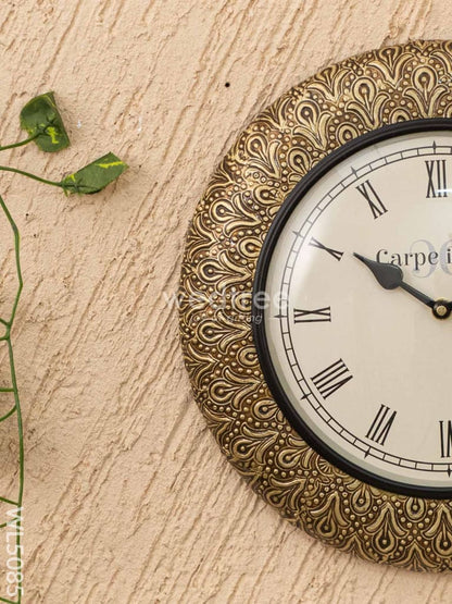 Wall Clocks - Embossed Brass with Floral Design - 12 inch - WL5085