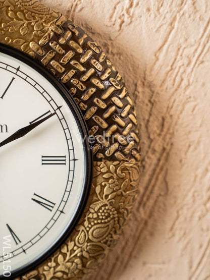 Wall Clocks - Embossed Brass with Floral Design - 12 inch - WL5150