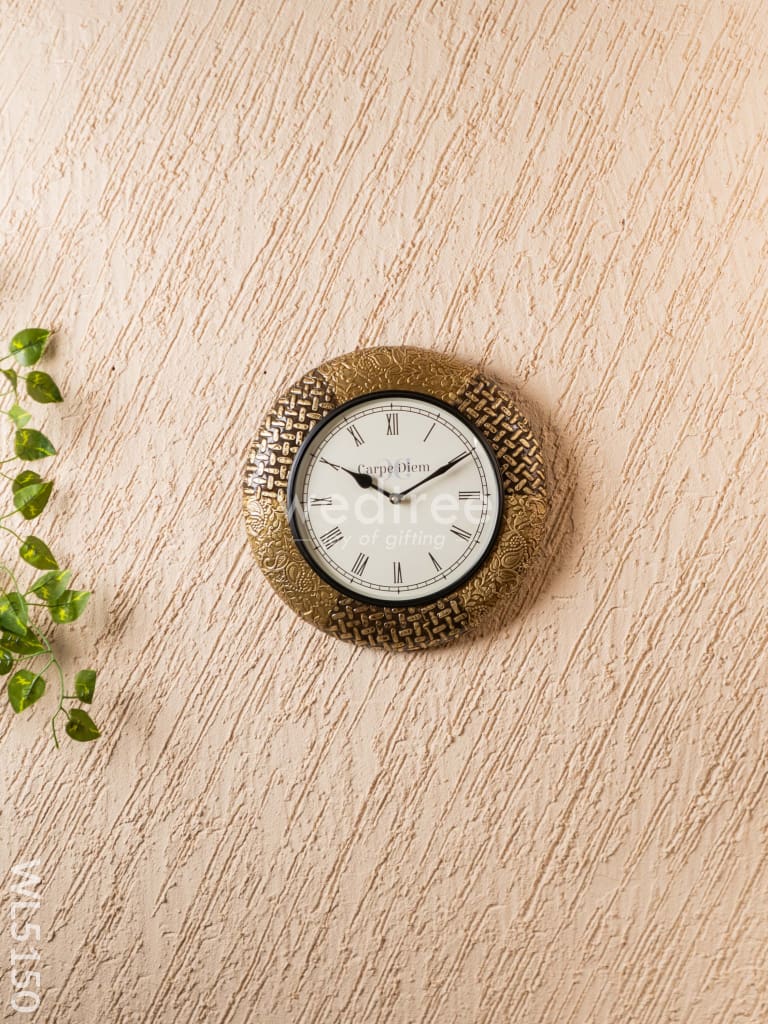 Wall Clocks - Embossed Brass with Floral Design - 12 inch - WL5150