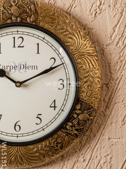 Wall Clocks - Embossed Brass with Floral Design - 12 inch - WL5151