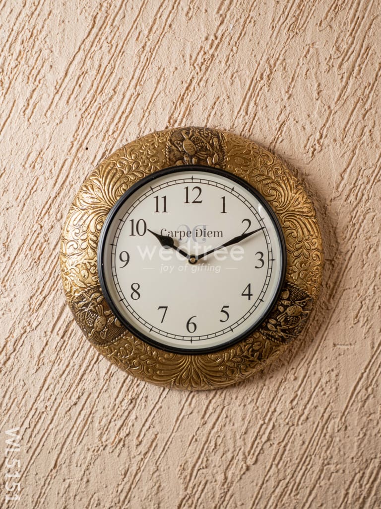 Wall Clocks - Embossed Brass with Floral Design - 12 inch - WL5151