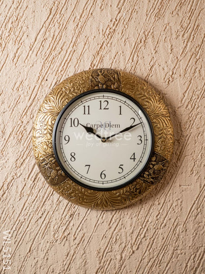 Wall Clocks - Embossed Brass with Floral Design - 12 inch - WL5151