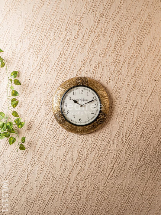 Wall Clocks - Embossed Brass with Floral Design - 12 inch - WL5151